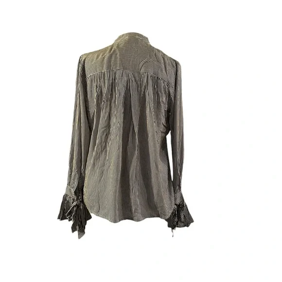 Hem & Thread NWT black and white button down tie bell sleeve size small shirt - Picture 5 of 10